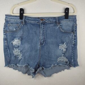 Fashion Nova Jean Shorts 3XL Blue Distressed Raw Hem